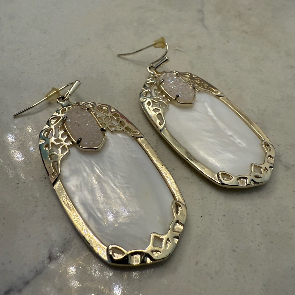 Kendra Scott druzy pink and white drop earrings